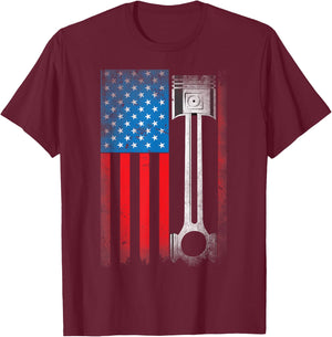 Horsepower Vintage Auto USA US American Flag Piston Racing T-Shirt - T-Shirt | Maroon