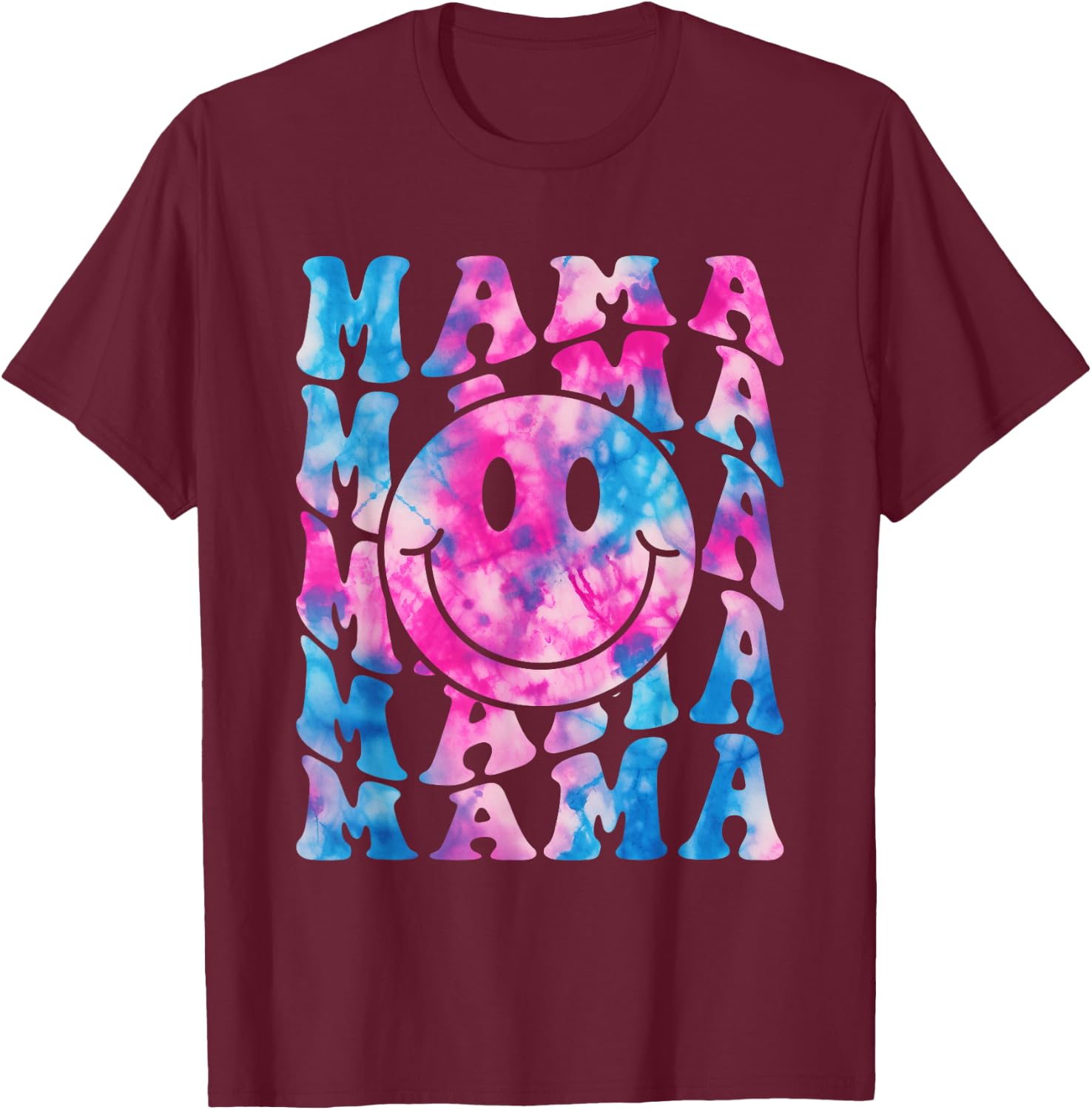 MAMA Tie Dye Retro Happy Face Family Matching Mother's Day T-Shirt - T-Shirt | Maroon