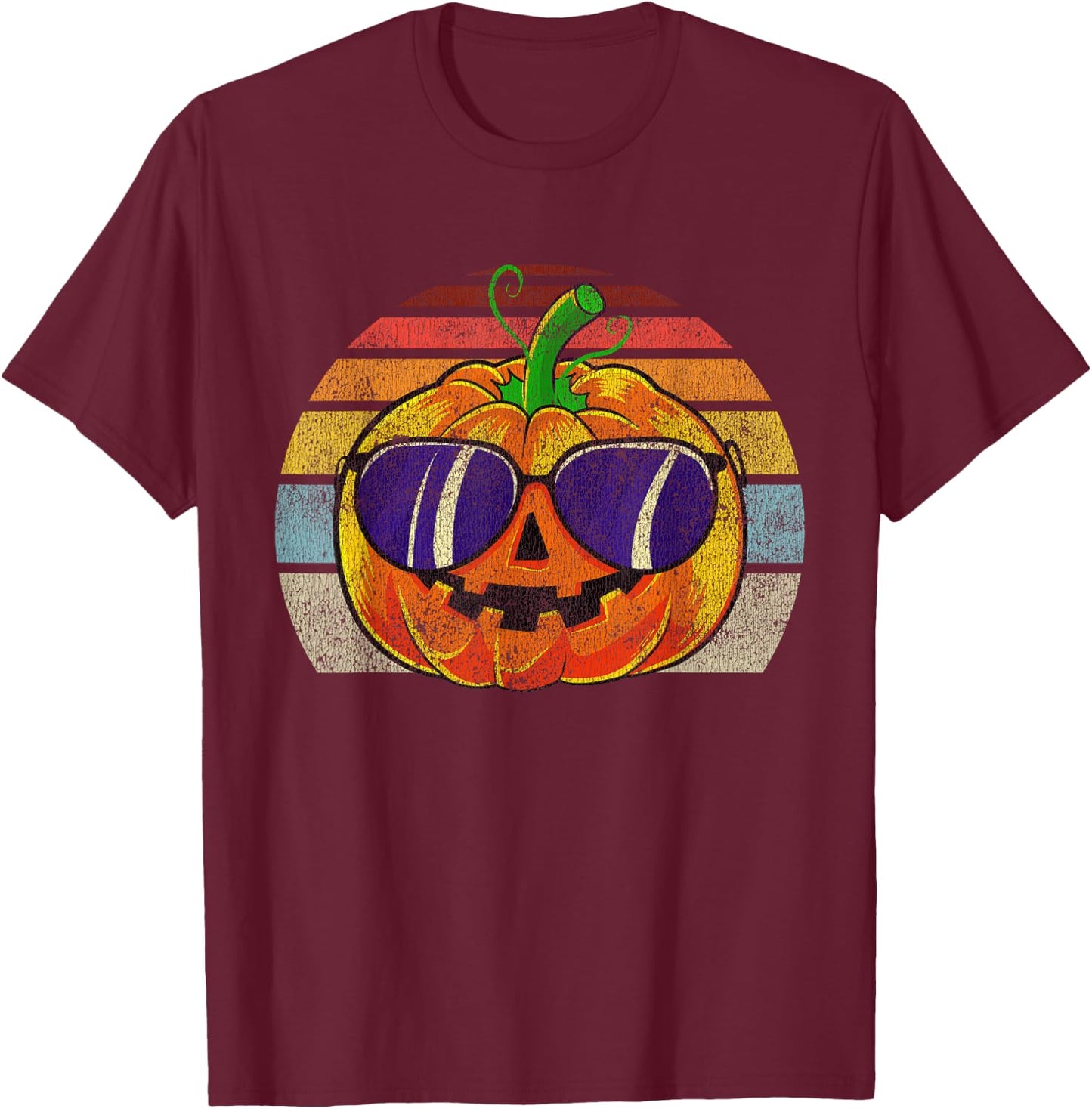 Cool Pumpkin Retro Style Halloween Vintage Women Men Kids T-Shirt - T-Shirt | Maroon