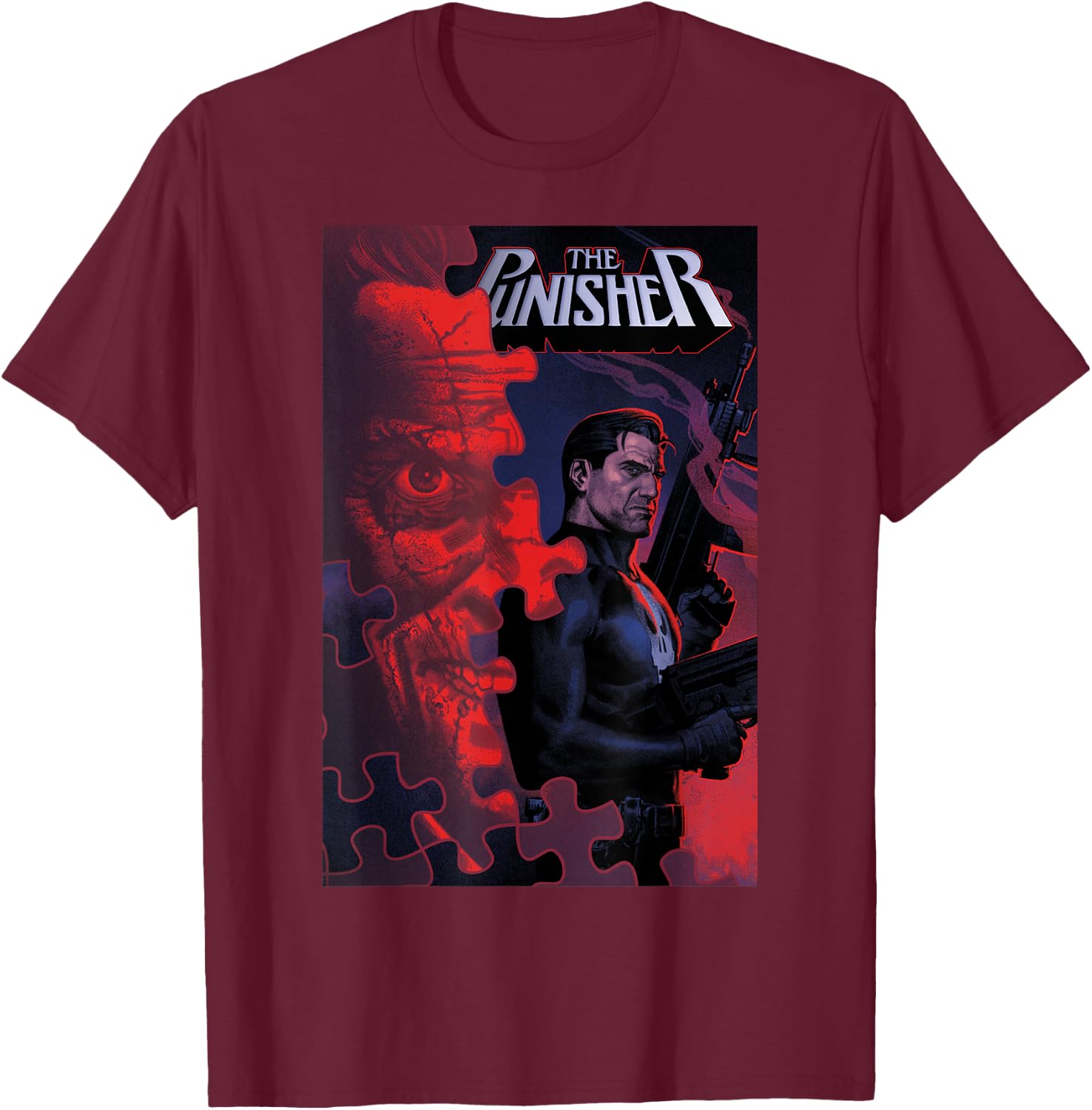Marvel The Punisher Jigsaw In Bagalia Comic Book Cover T-Shirt - T-Shirt | Maroon
