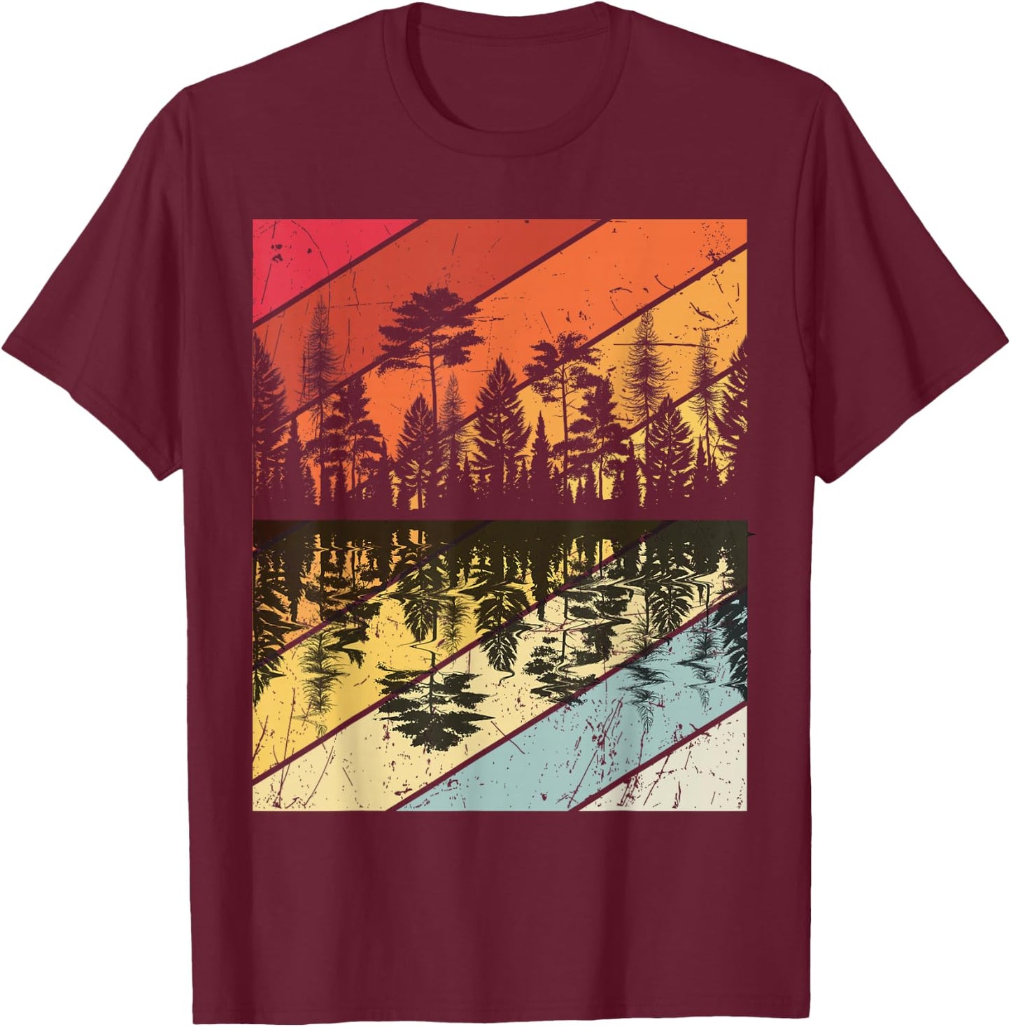 Forest Forrest Camping Vintage Tree Design Retro Lover T-Shirt - T-Shirt | Maroon