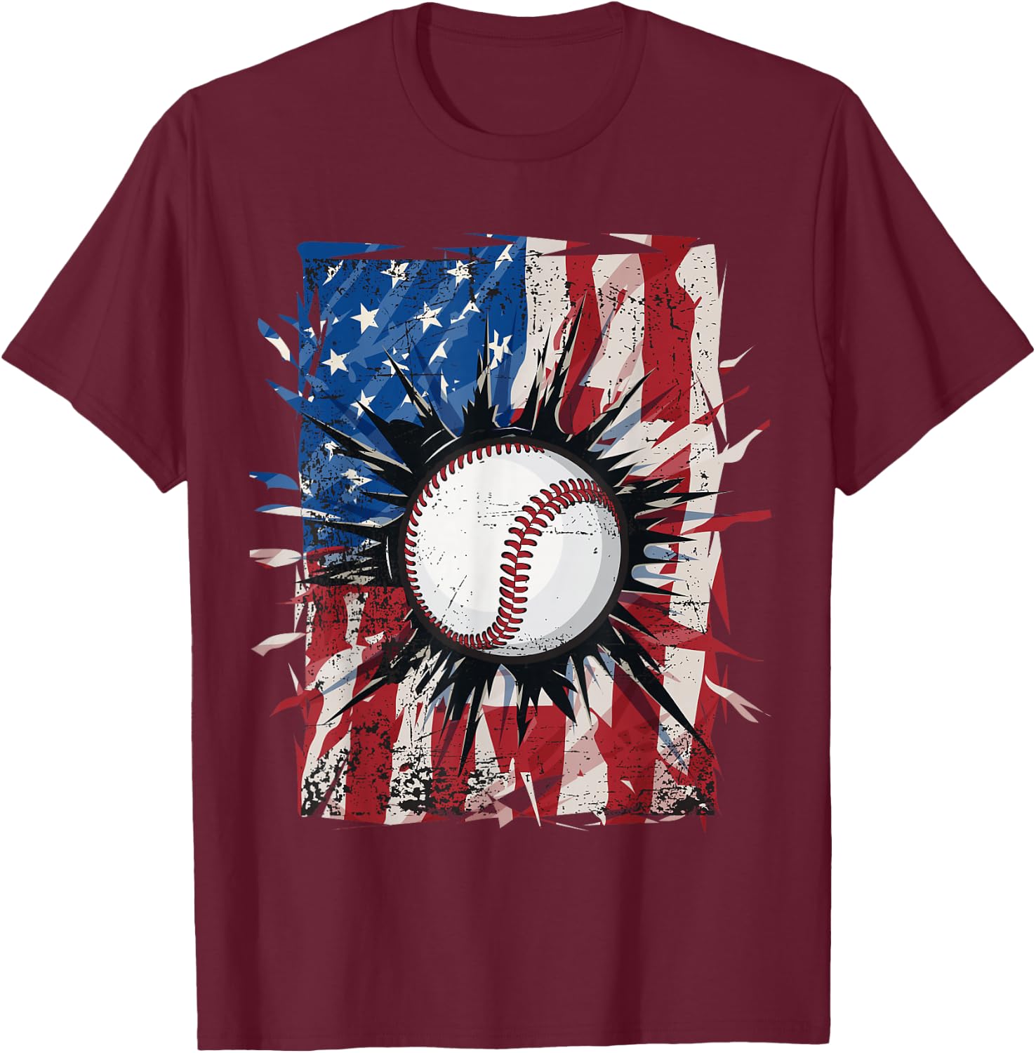 Patriotic Baseball 4th of July Men USA American Flag Boys T-Shirt - T-Shirt | Maroon