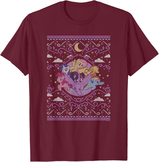 My Little Pony Christmas Celestial Ponies Ugly Sweater T-Shirt - T-Shirt | Maroon