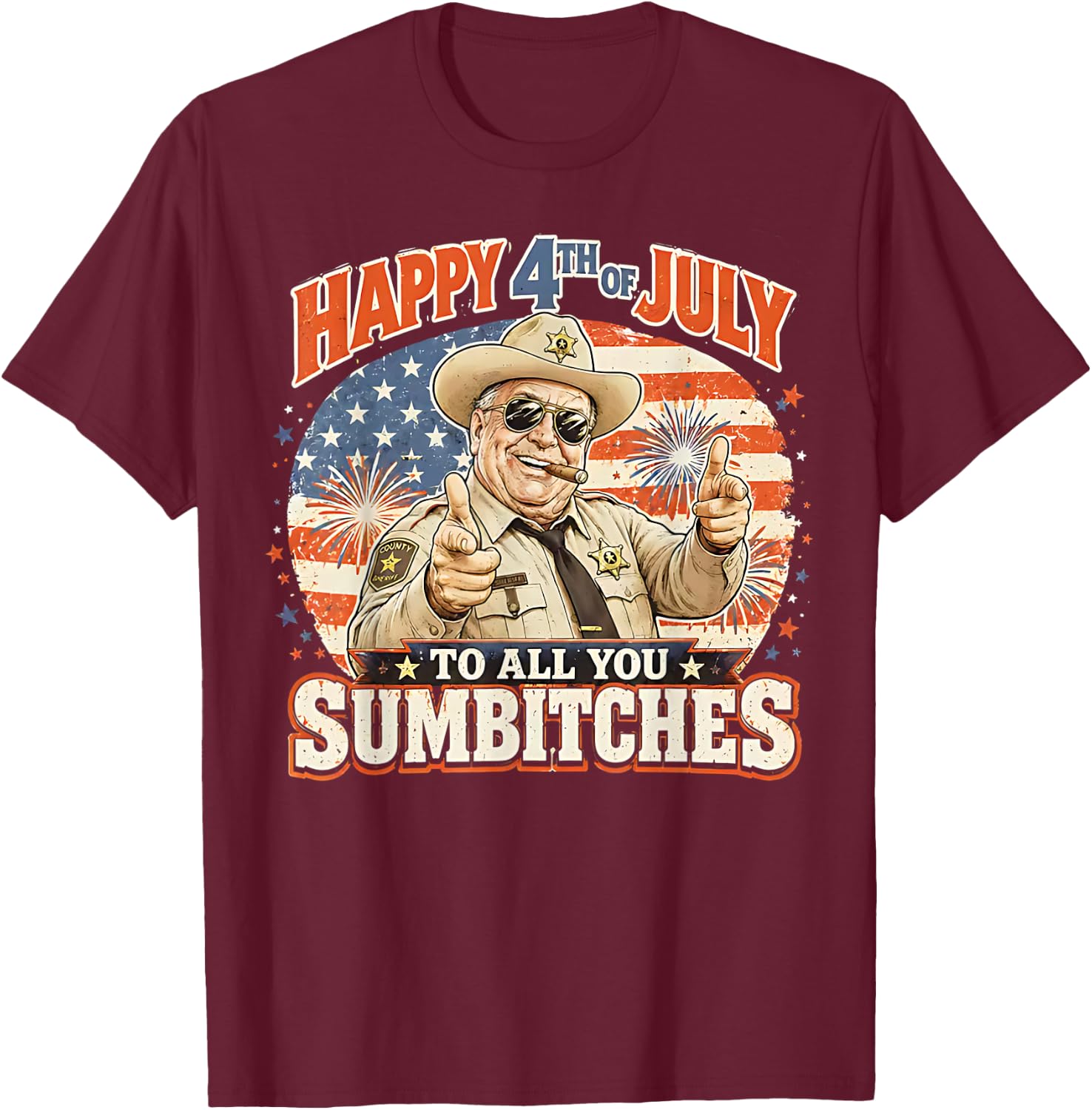 USA Flag Fireworks T-Shirt - T-Shirt | Maroon