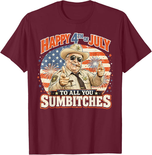 USA Flag Fireworks T-Shirt - T-Shirt | Maroon
