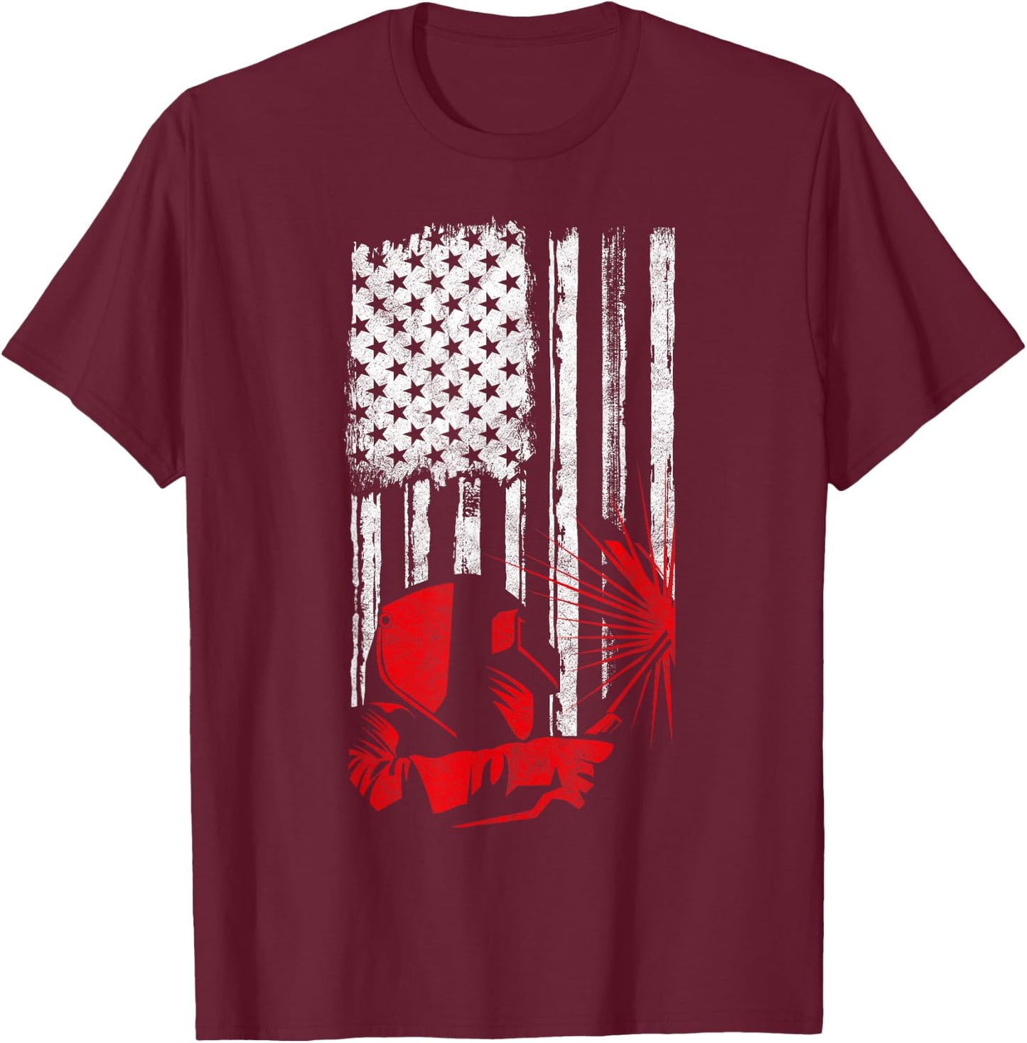 Welder American Flag Welding Gift Usa Distressed Helmet T-Shirt - T-Shirt | Maroon
