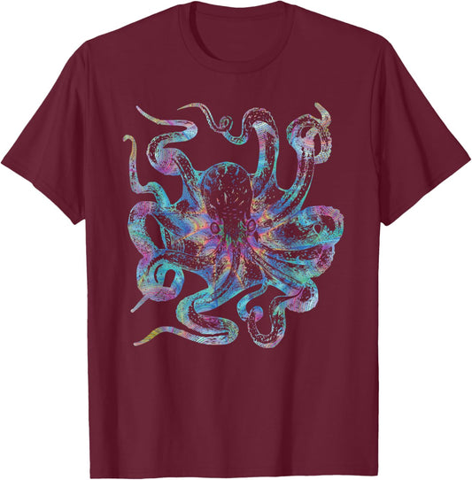 Psychedelic Octopus Gift - Colorful Trippy Kraken Ocean Sea T-Shirt - T-Shirt | Maroon