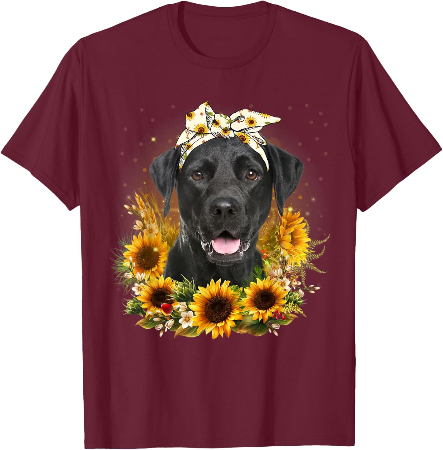 Sunflower Black Labrador Dog Mothers Day T-Shirt - T-Shirt | Maroon