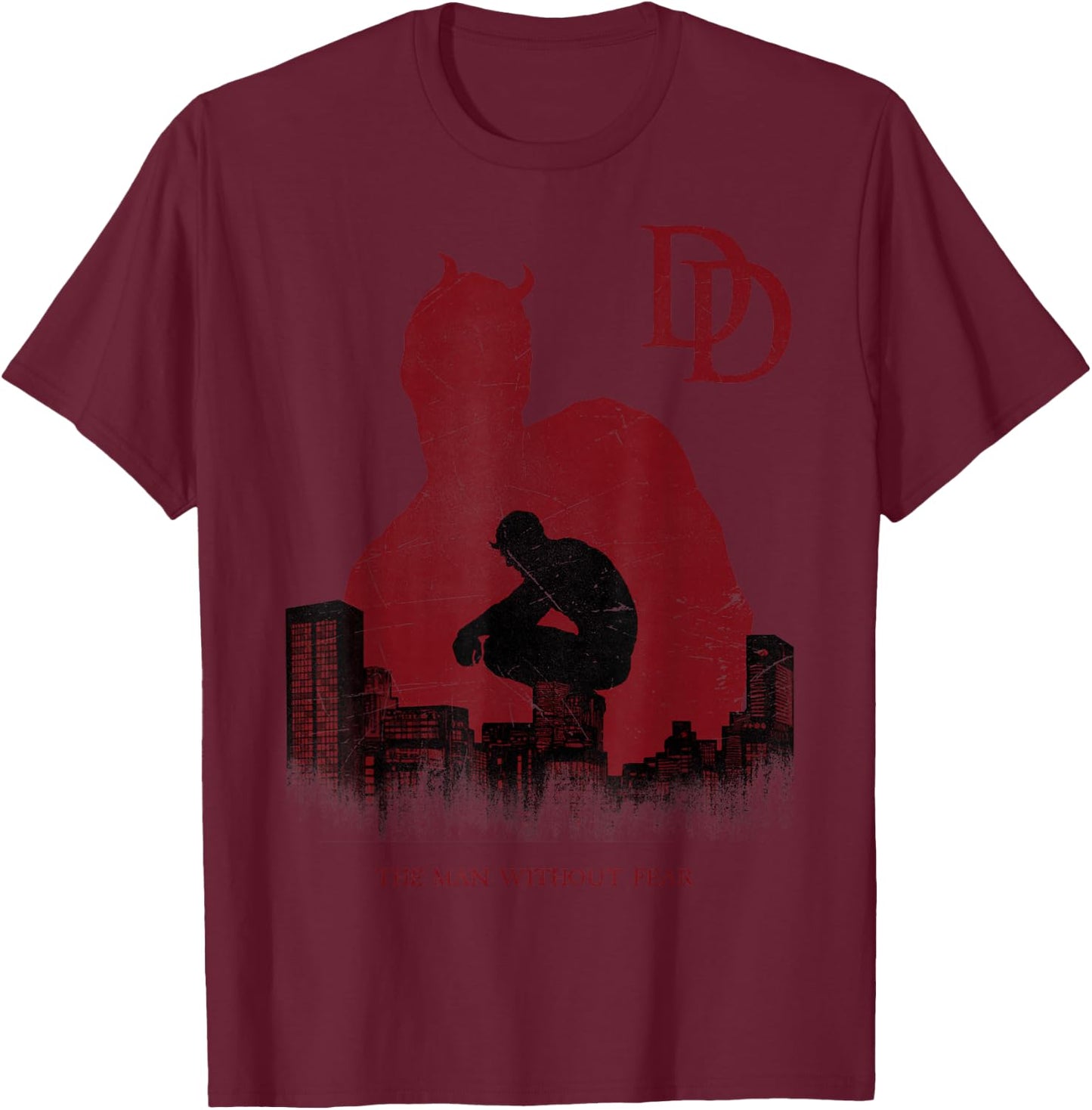 Marvel Daredevil The Man Without Fear Silhouette T-Shirt - T-Shirt | Maroon