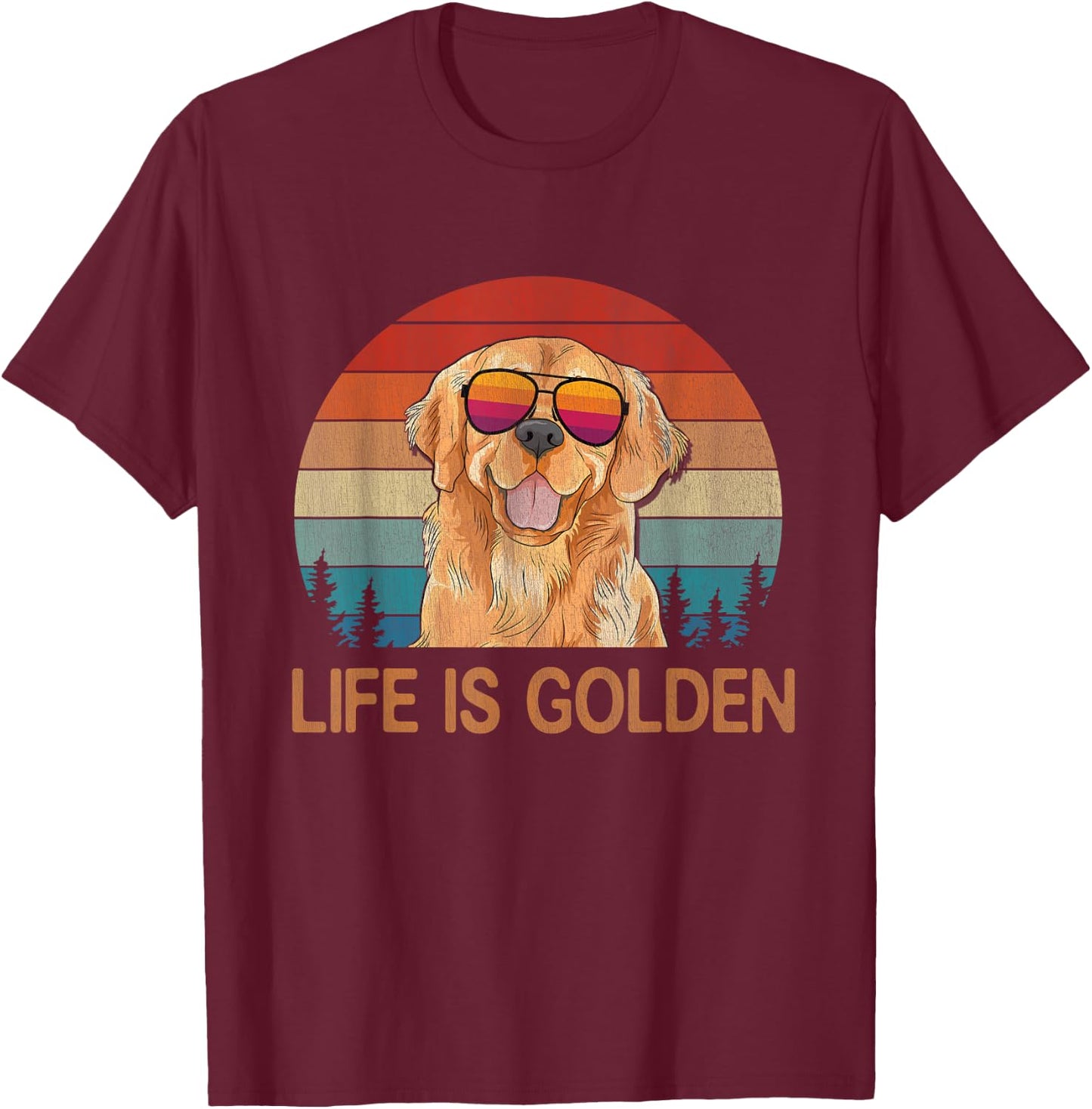 Life Is Golden Vintage Golden Retriever Dog Lover Dad Mom T-Shirt - T-Shirt | Maroon