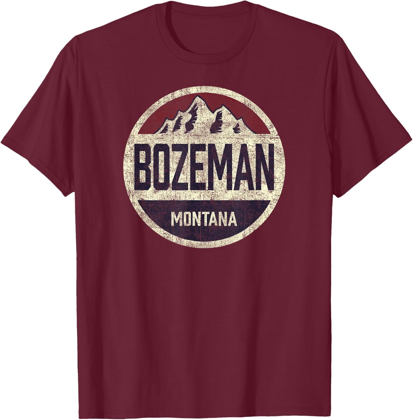 Vintage Bozeman Montana Retro Mountain Circle Souvenir T-Shirt - T-Shirt | Maroon