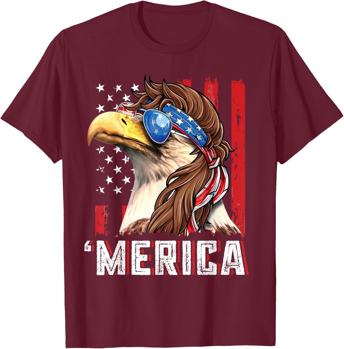 Patriotic Bald Eagle Mullet Merica USA Flag 4th of July T-Shirt - T-Shirt | Maroon