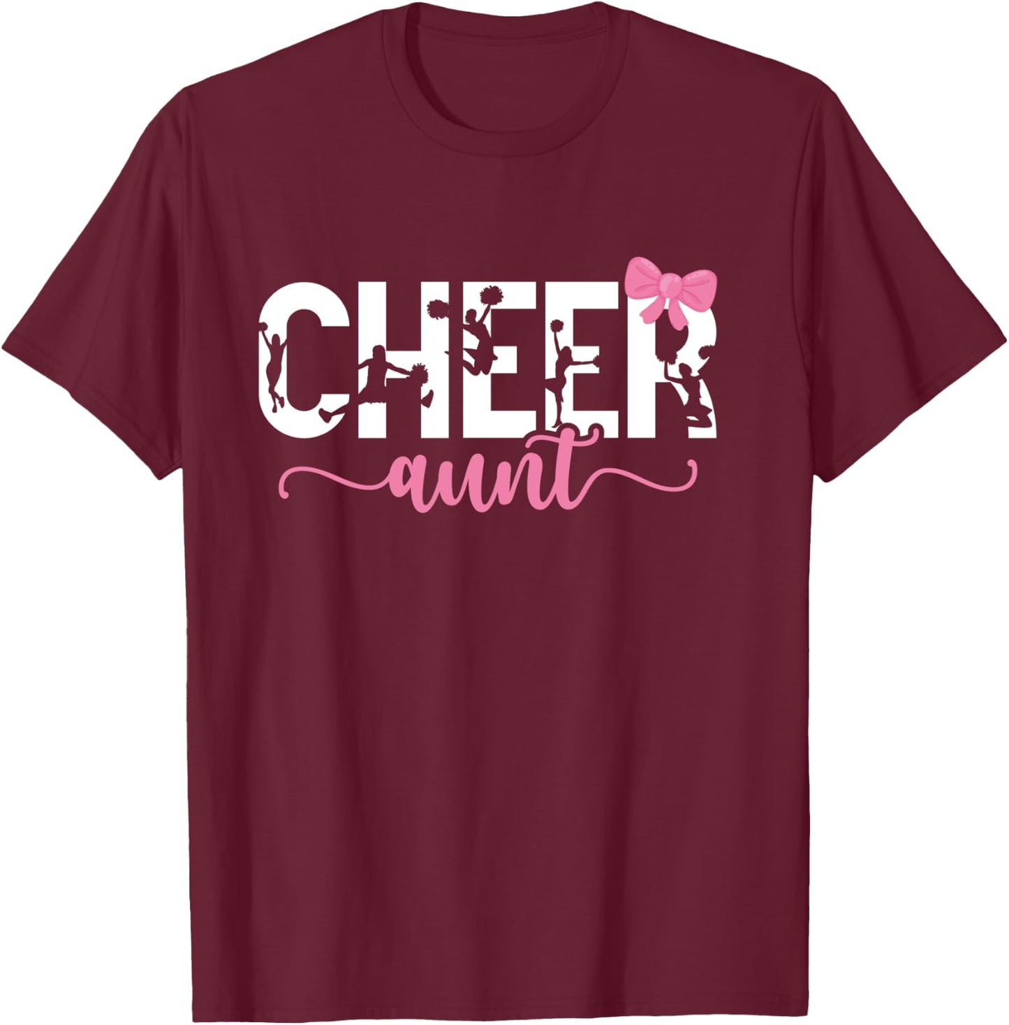 Cheer Aunt Of A Cheerleader Auntie Bow Cheerleading Aunt T-Shirt - T-Shirt | Maroon