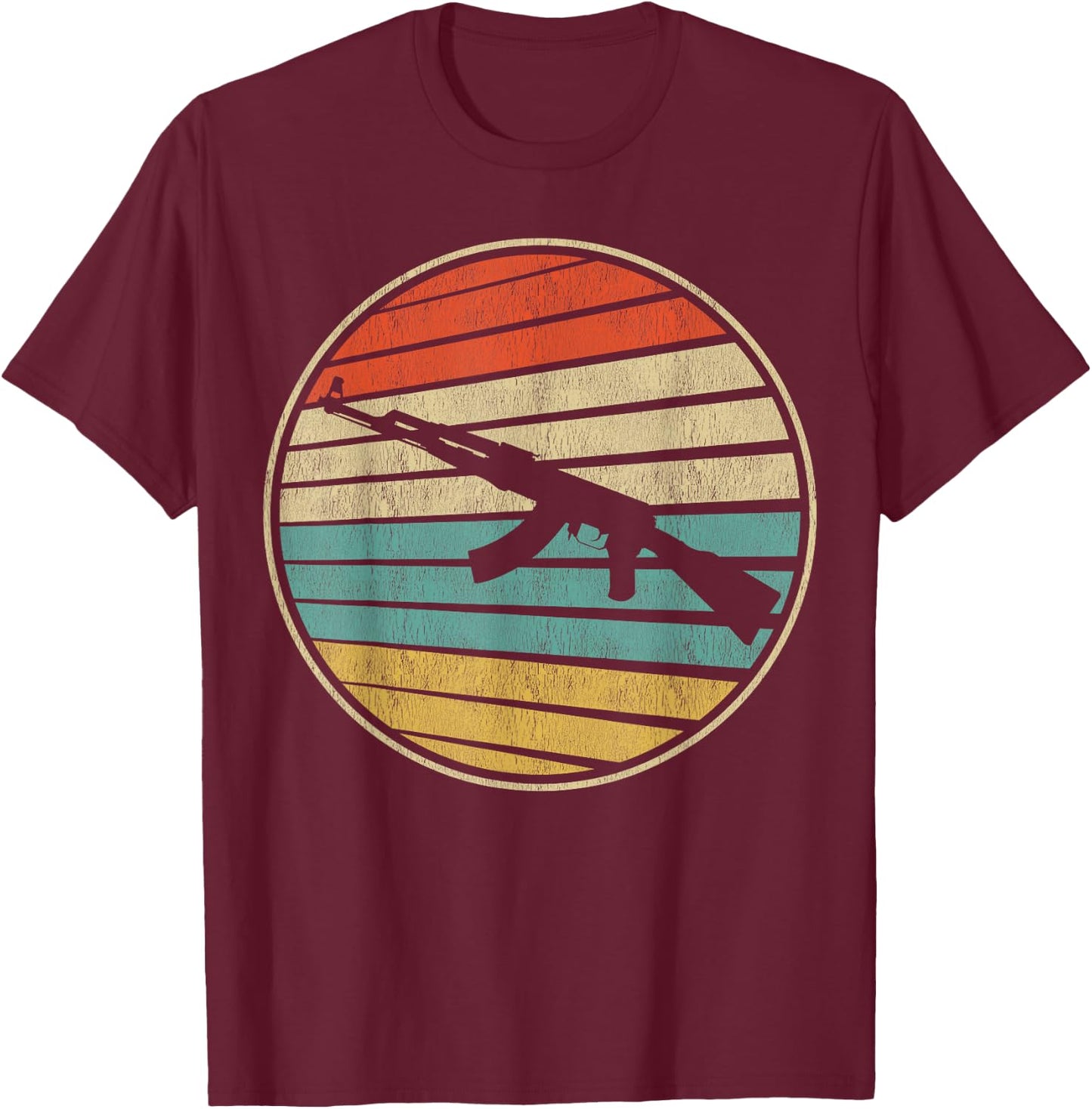 Gun Lover Retro Vintage 70s 80s AK-47 Assault Rifle Art Fun T-Shirt - T-Shirt | Maroon