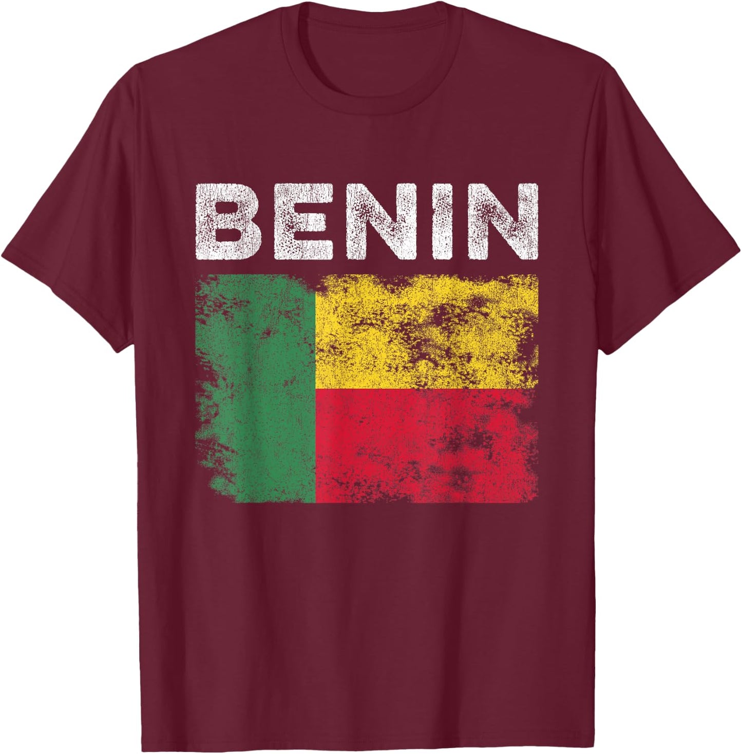 Benin Flag Distressed - Men Women Kids - Beninese Flag T-Shirt - T-Shirt | Maroon