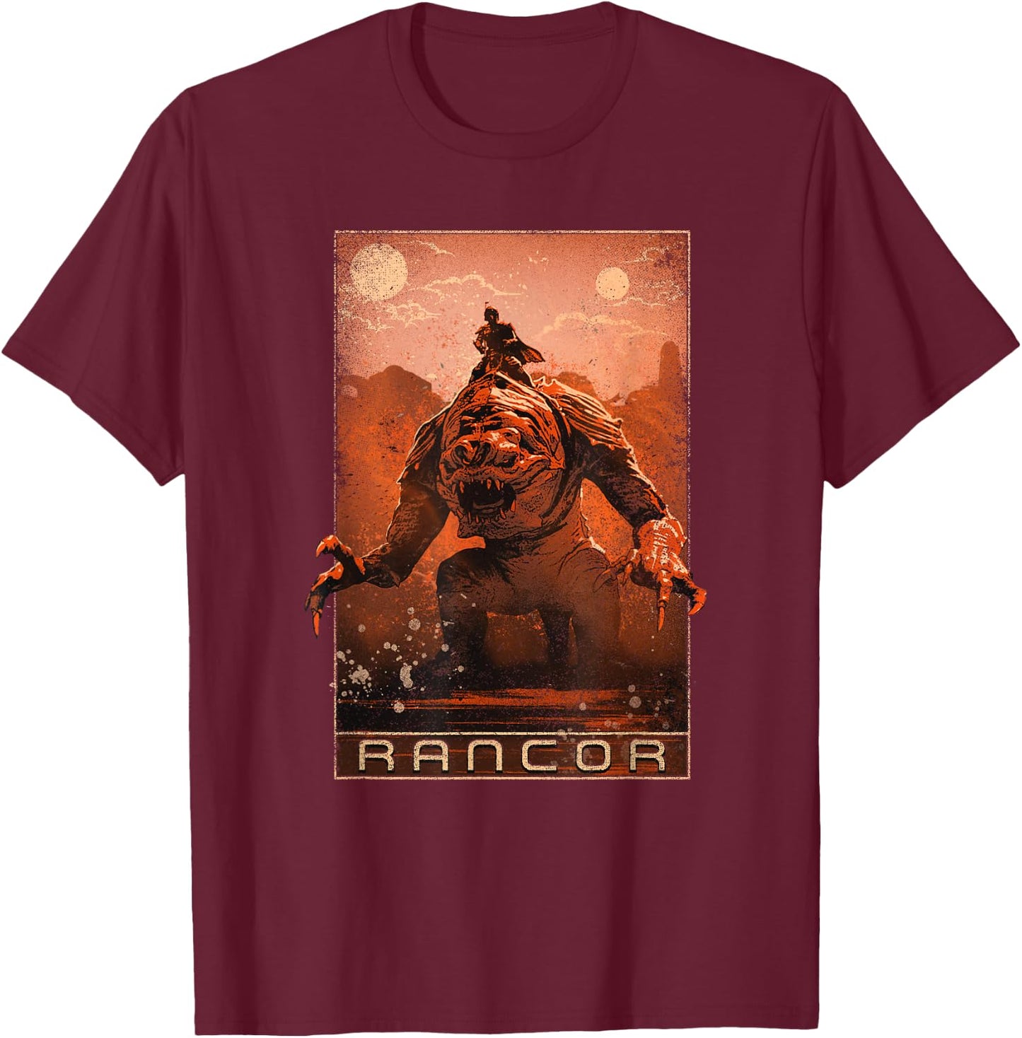 Star Wars The Book Of Boba Fett Riding The Rancor Poster T-Shirt - T-Shirt | Maroon