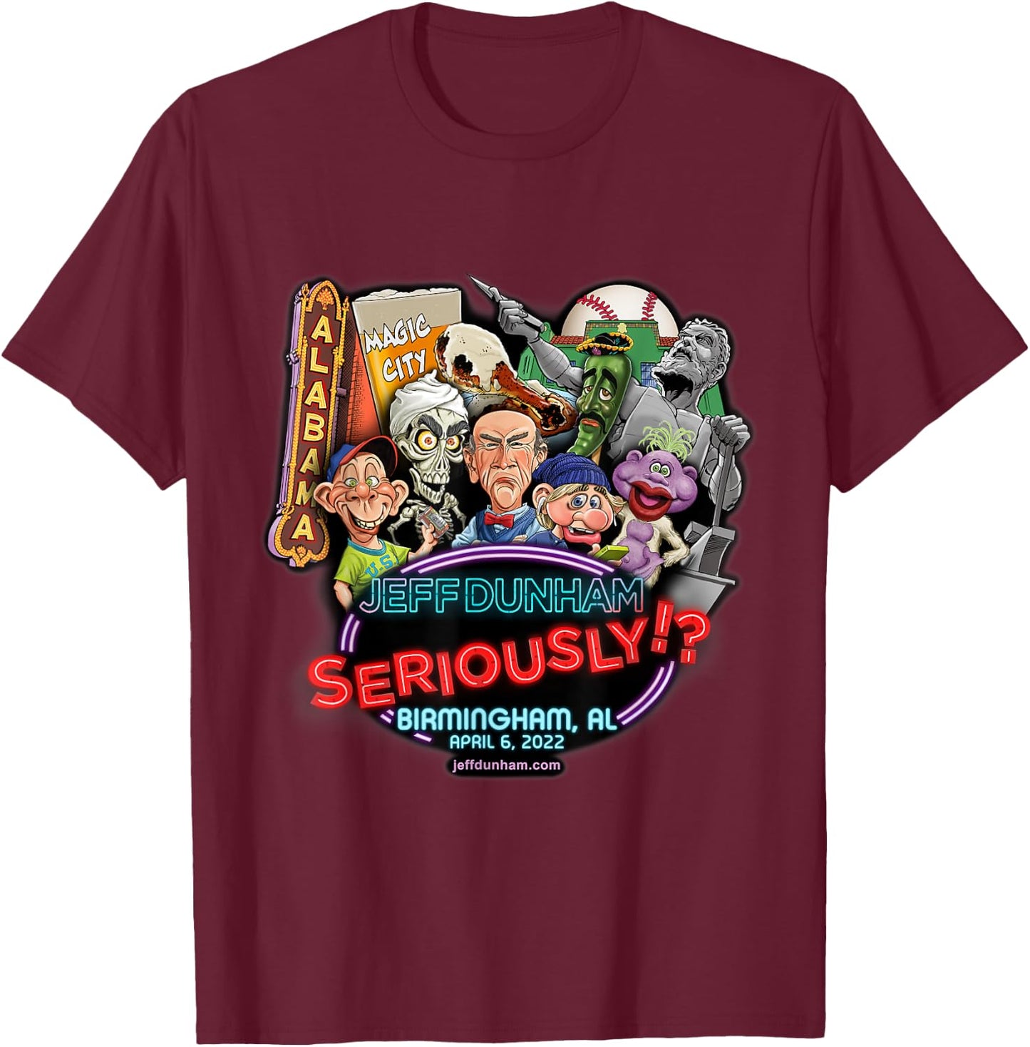 Jeff Dunham Birmingham, AL (2022) T-Shirt - T-Shirt | Maroon