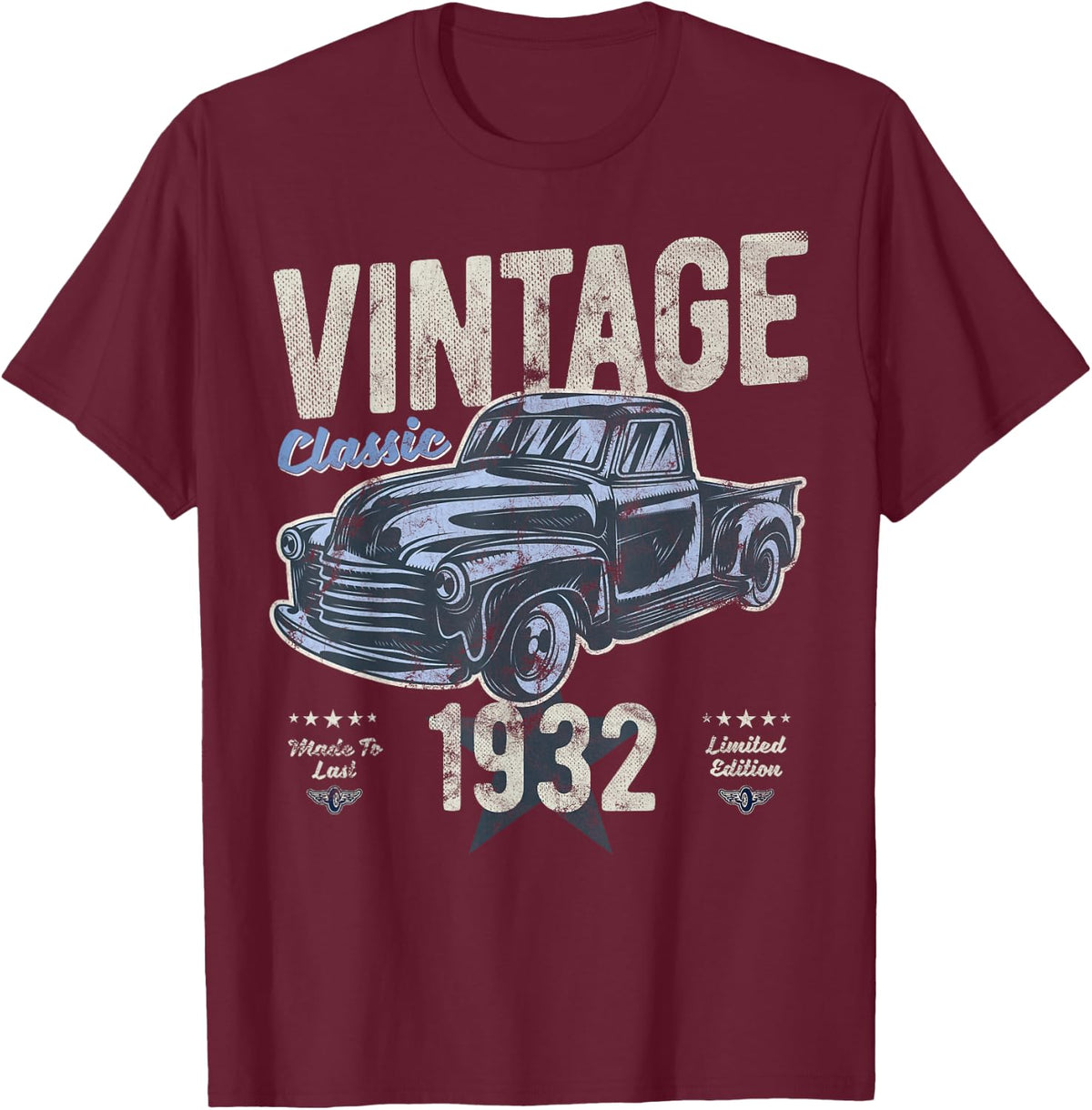 Vintage, Born 1932, 90th Birthday, Classic Pick Up Truck T-Shirt - T-Shirt | Maroon