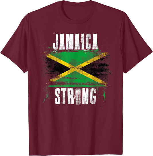 Jamaica Strong Distressed Flag - Jamaican Pride T-Shirt - T-Shirt | Maroon