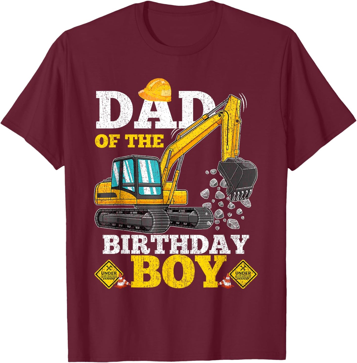 Dad of the Birthday Boy Construction Birthday Excavator Gift T-Shirt - T-Shirt | Maroon