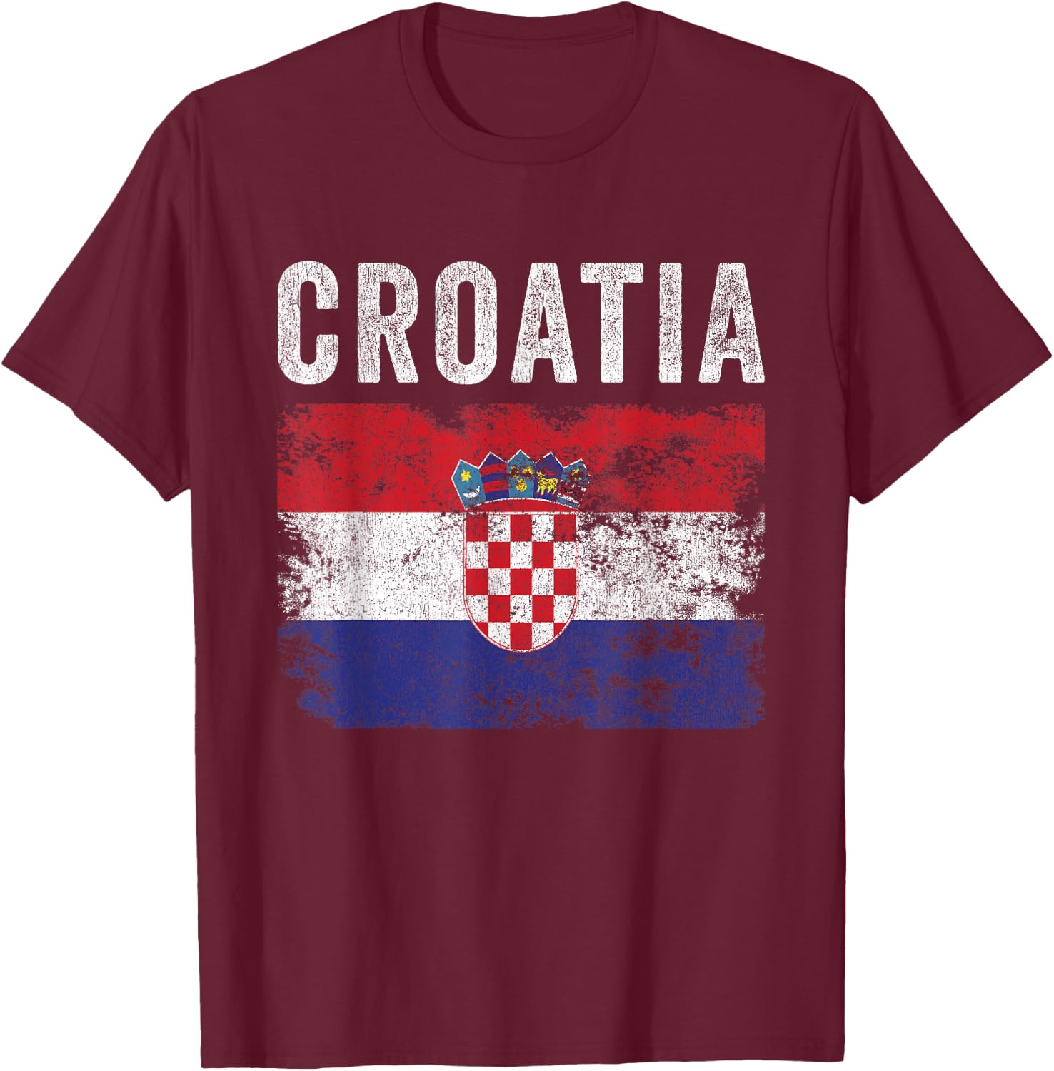 Croatia Flag Distressed - Men Women Kids - Croatian Flag T-Shirt - T-Shirt | Maroon
