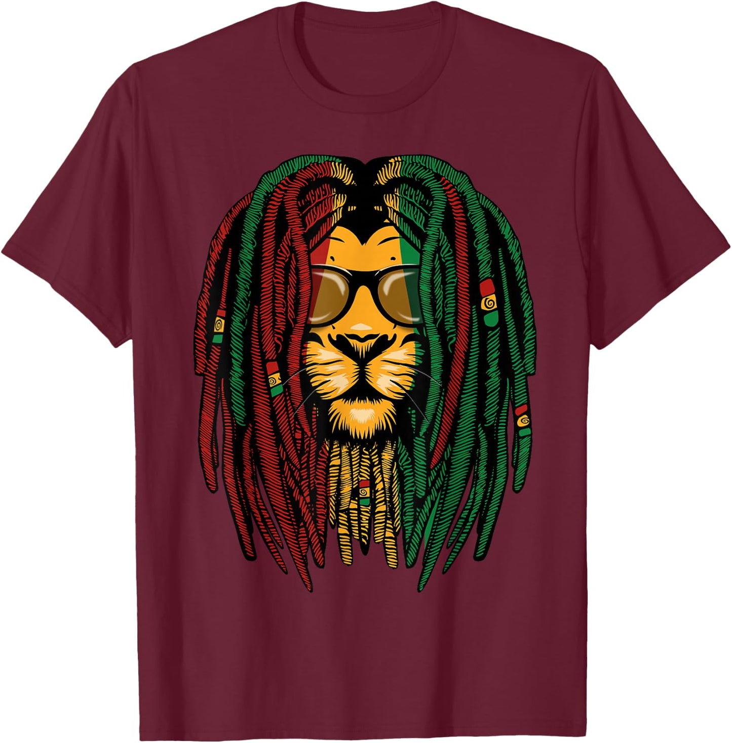 Reggae Lion Dreadlocks Wild Cat Rasta Africa Rastafari Look T-Shirt - T-Shirt | Maroon