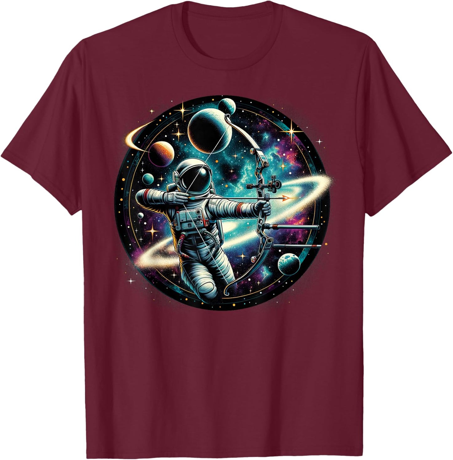 Cool Galaxy Archer Astronaut on Archery T-Shirt - T-Shirt | Maroon