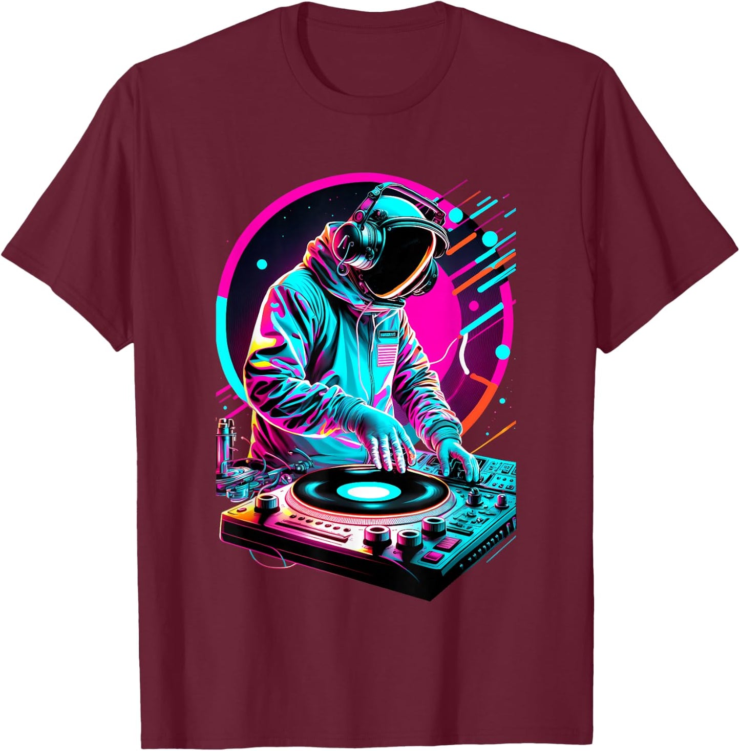 Astronaut DJ, DJing in Space, EDM cool Graphic T-Shirt - T-Shirt | Maroon