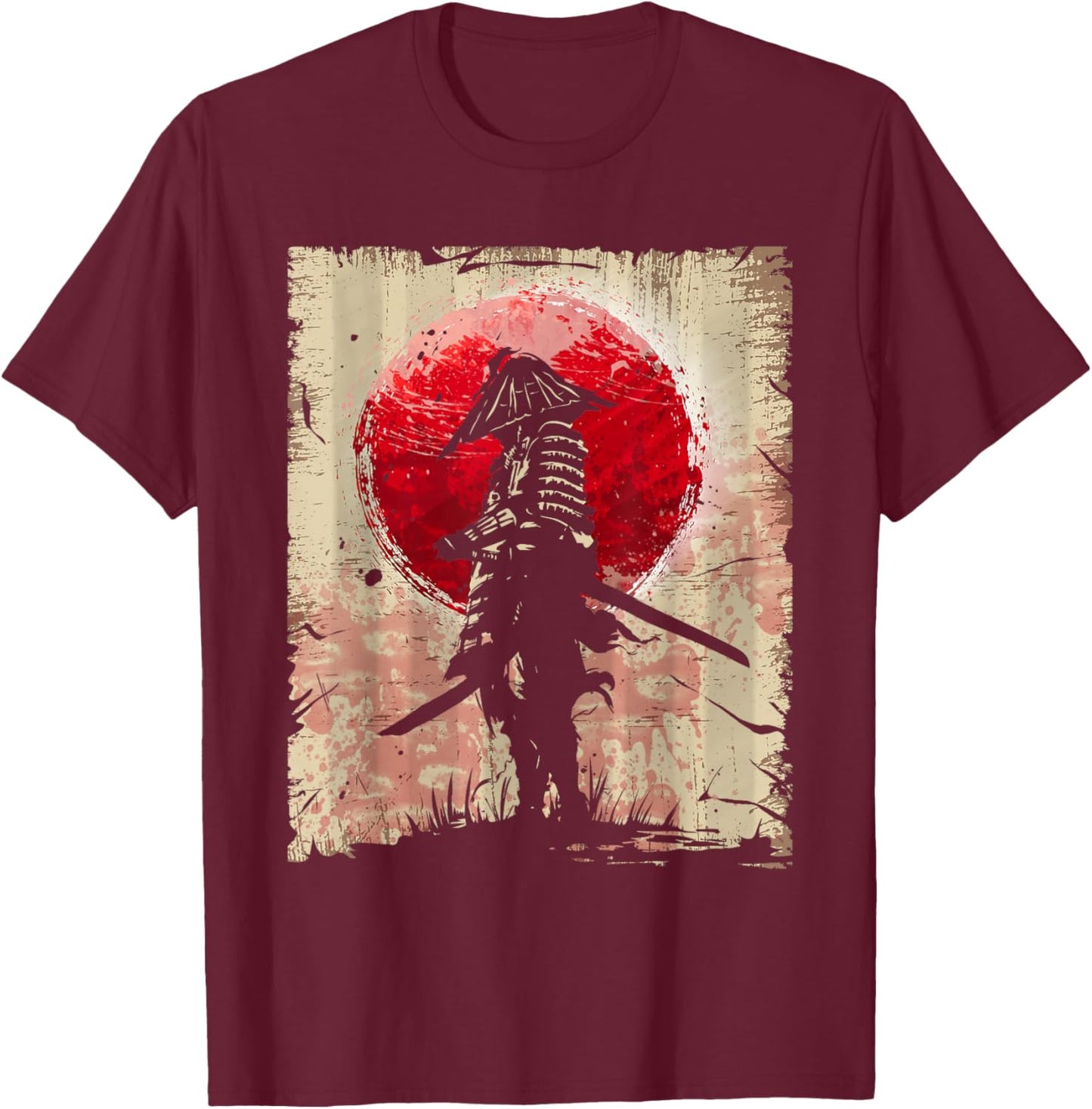 Japanese Art Samurai Vintage Fighter Retro Design T-Shirt - T-Shirt | Maroon