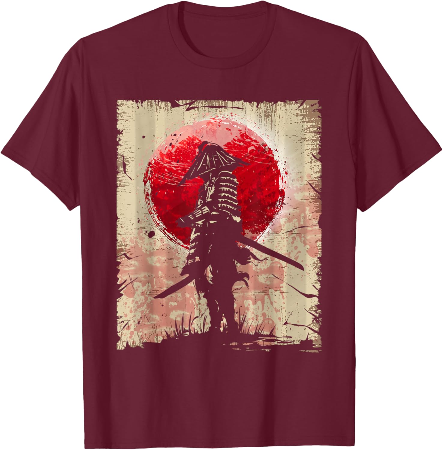 Japanese Art Samurai Vintage Fighter Retro Design T-Shirt - T-Shirt | Maroon
