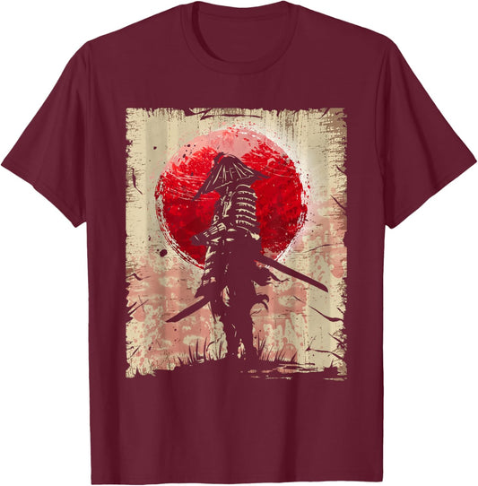 Japanese Art Samurai Vintage Fighter Retro Design T-Shirt - T-Shirt | Maroon