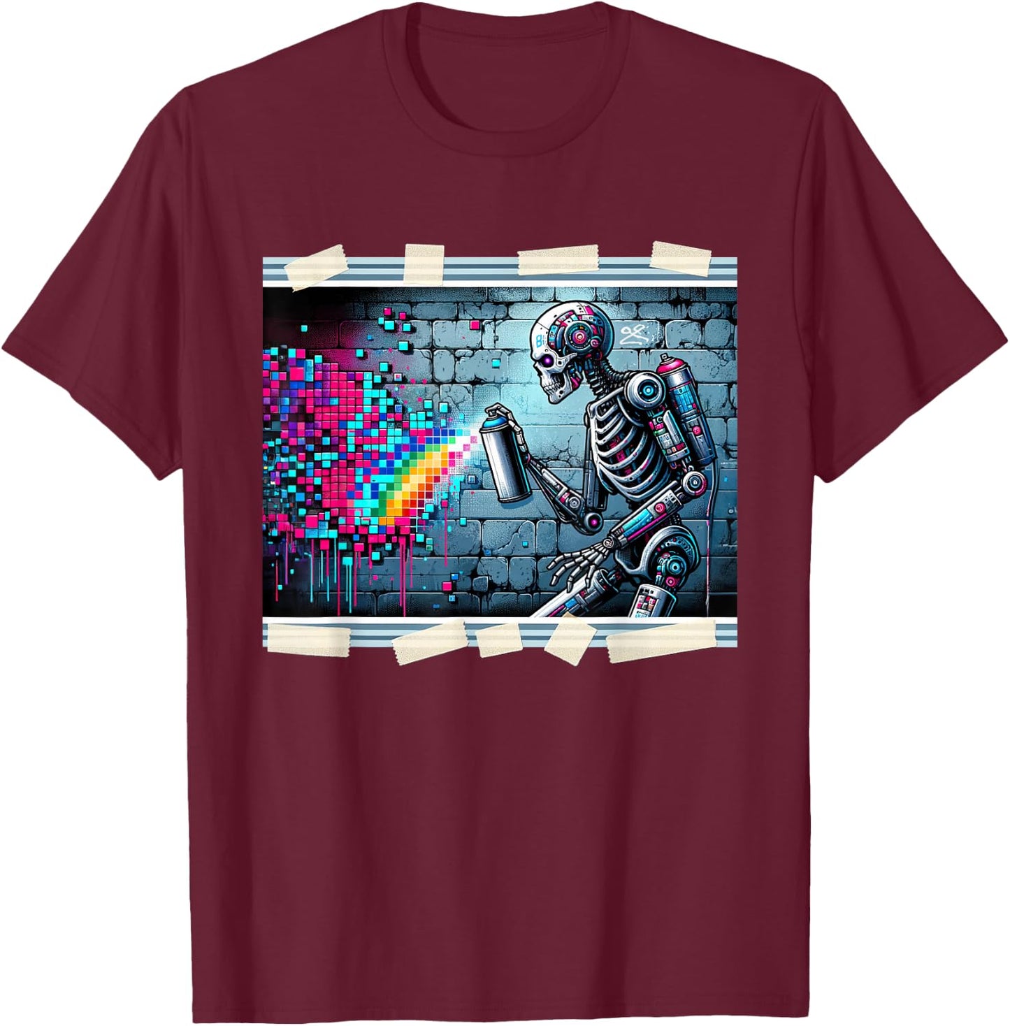 Cyberpunk Graffiti Robotic Skeleton Artist Cyborg Streetwear T-Shirt - T-Shirt | Maroon