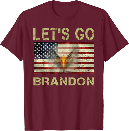 Let’s Go Brandon Conservative USA Flag Funny T-Shirt - T-Shirt | Maroon