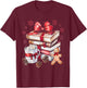 Girly Coquette Gingerbread Books and Hot Cocoa Cozy Season T-Shirt - T-Shirt | Maroon
