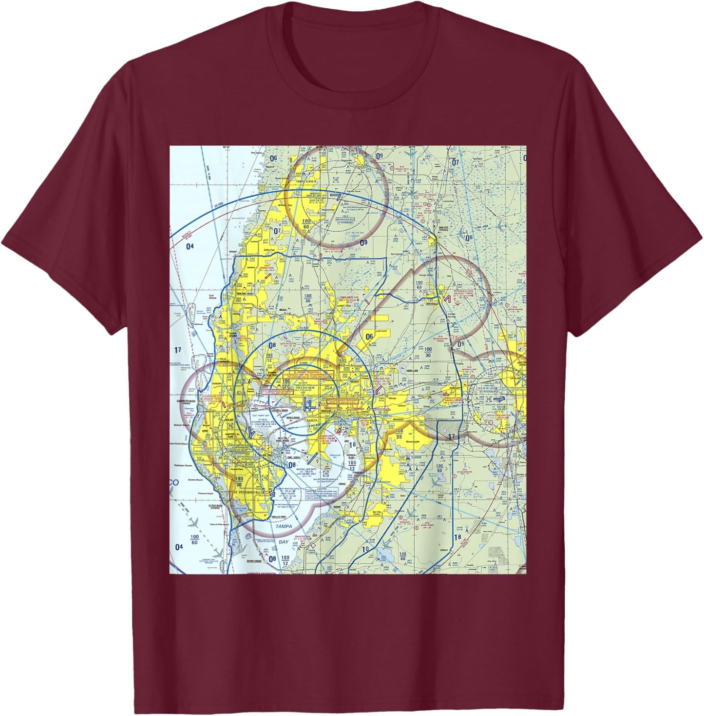 Aeronautical VFR Sectional Chart - Tampa T-Shirt - T-Shirt | Maroon