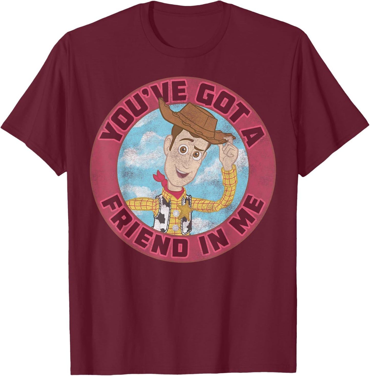 Disney Pixar Toy Story Woody Friend in Me Vintage Distressed T-Shirt - T-Shirt | Maroon