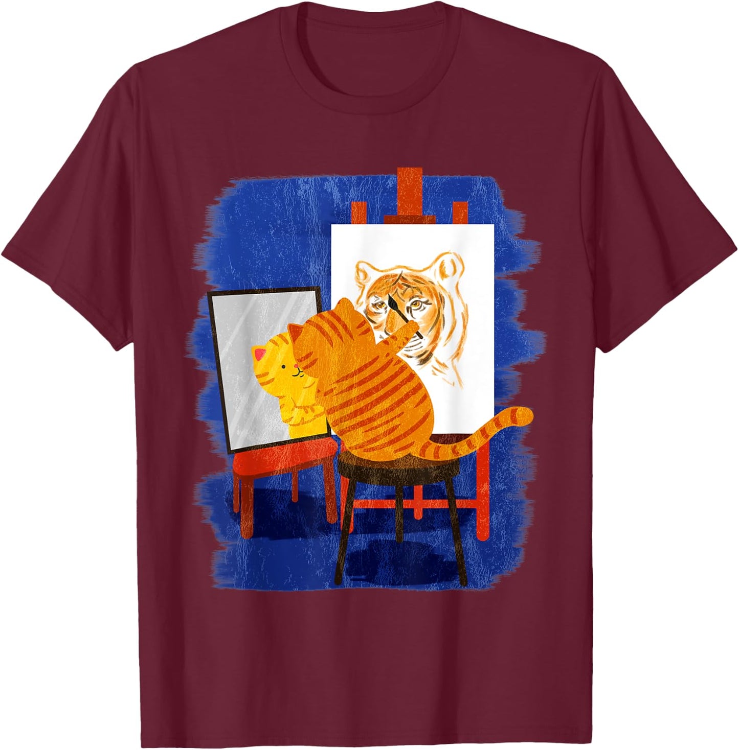 Cute Artistic Cat - Cute Cat Painting Lion Art T-Shirt - T-Shirt | Maroon