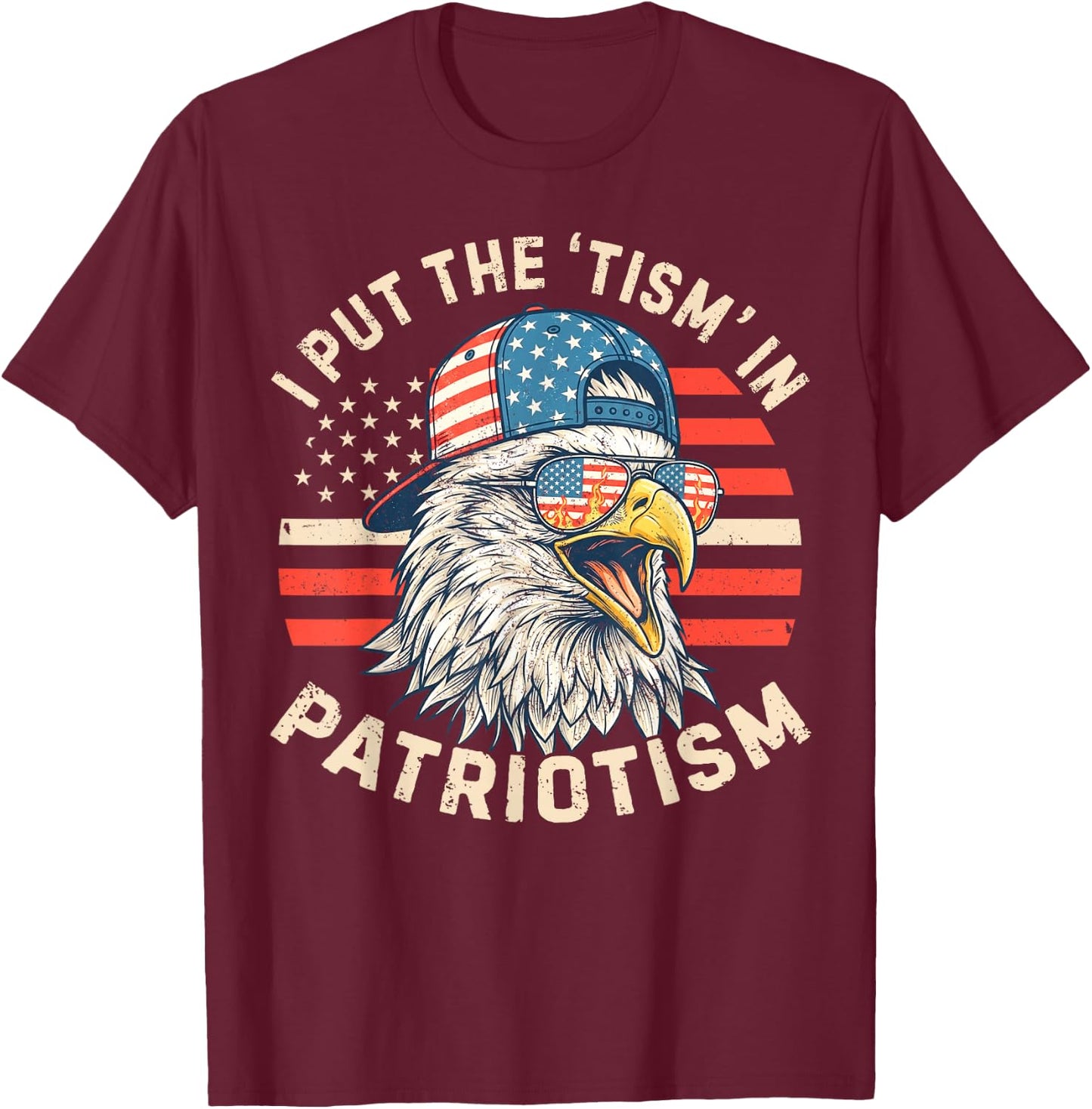 I Put The Tism in Patriotism Athletic Eagle 4th of July Kids T-Shirt - T-Shirt | Maroon
