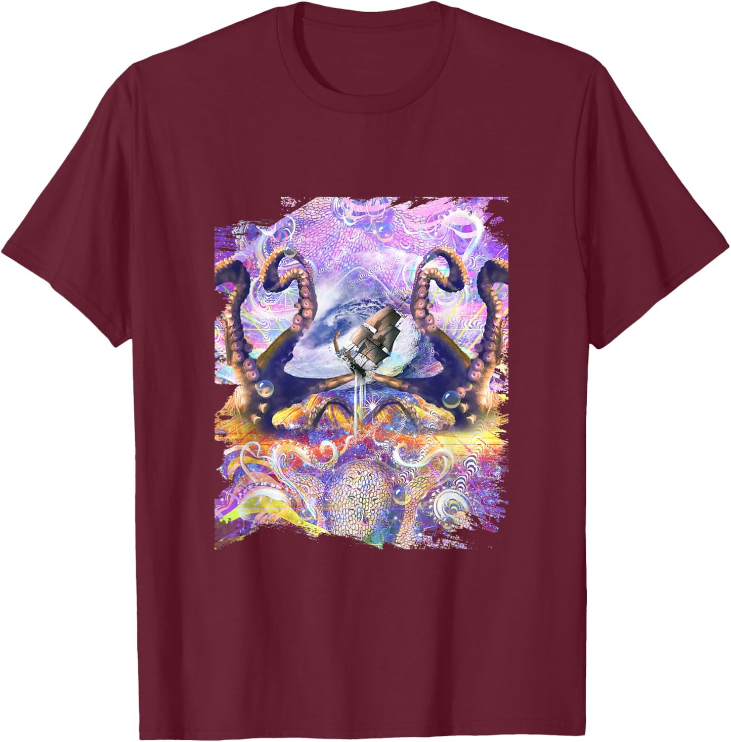 Sea Octopus Monster Trippy Rave T-Shirt - T-Shirt | Maroon