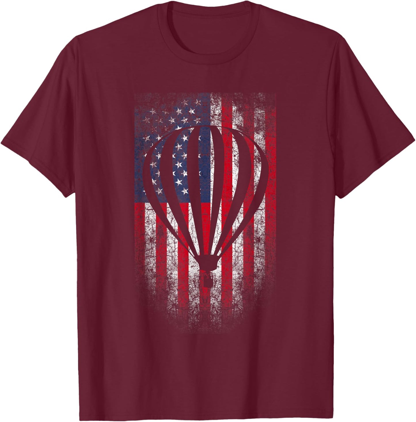 Hot Air Balloon Vintage USA Flag T-Shirt - T-Shirt | Maroon