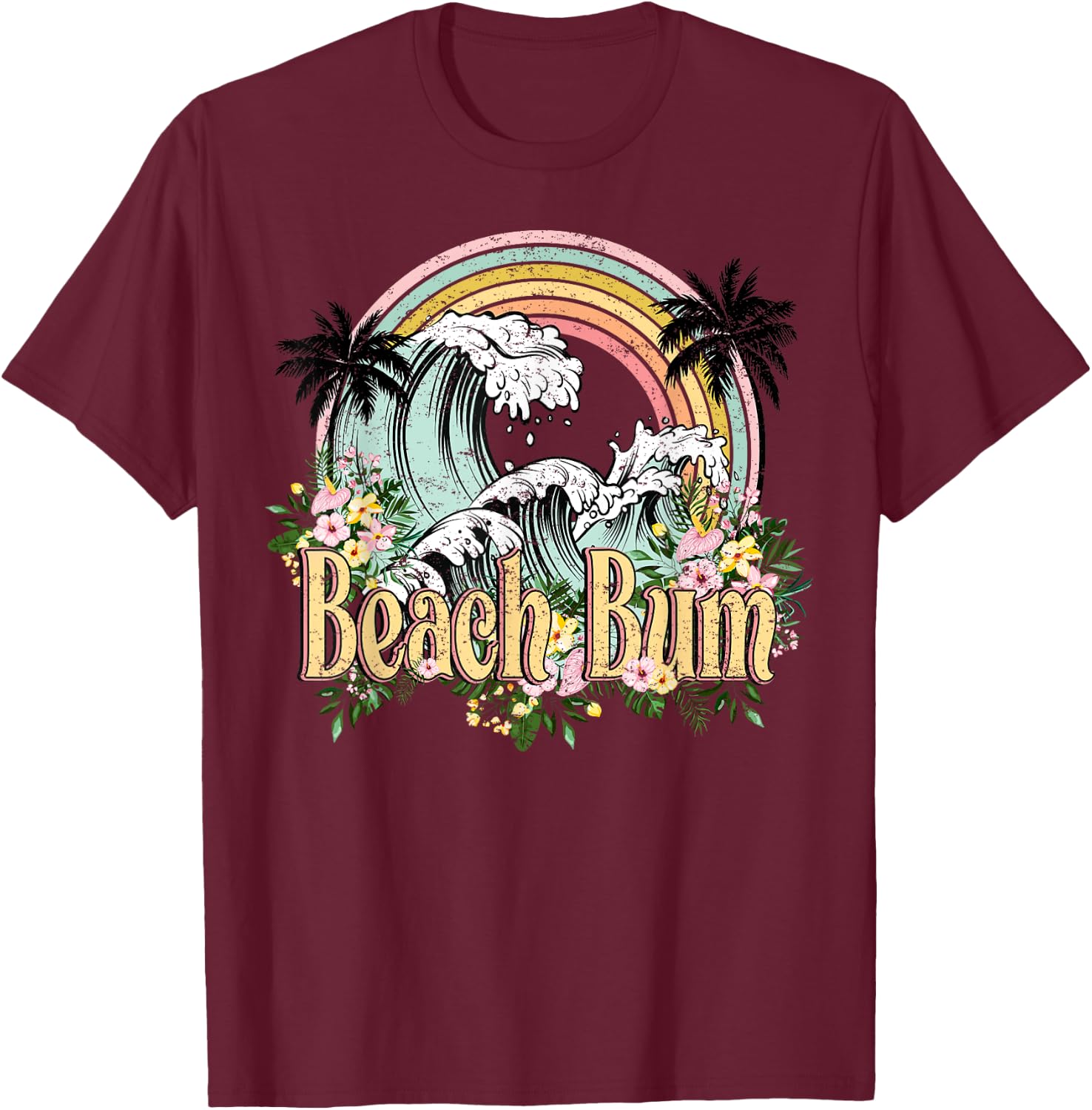 Vintage Retro Beach Bum Tropical Summer Vacation Gifts Women Kids T-Shirt - T-Shirt | Maroon