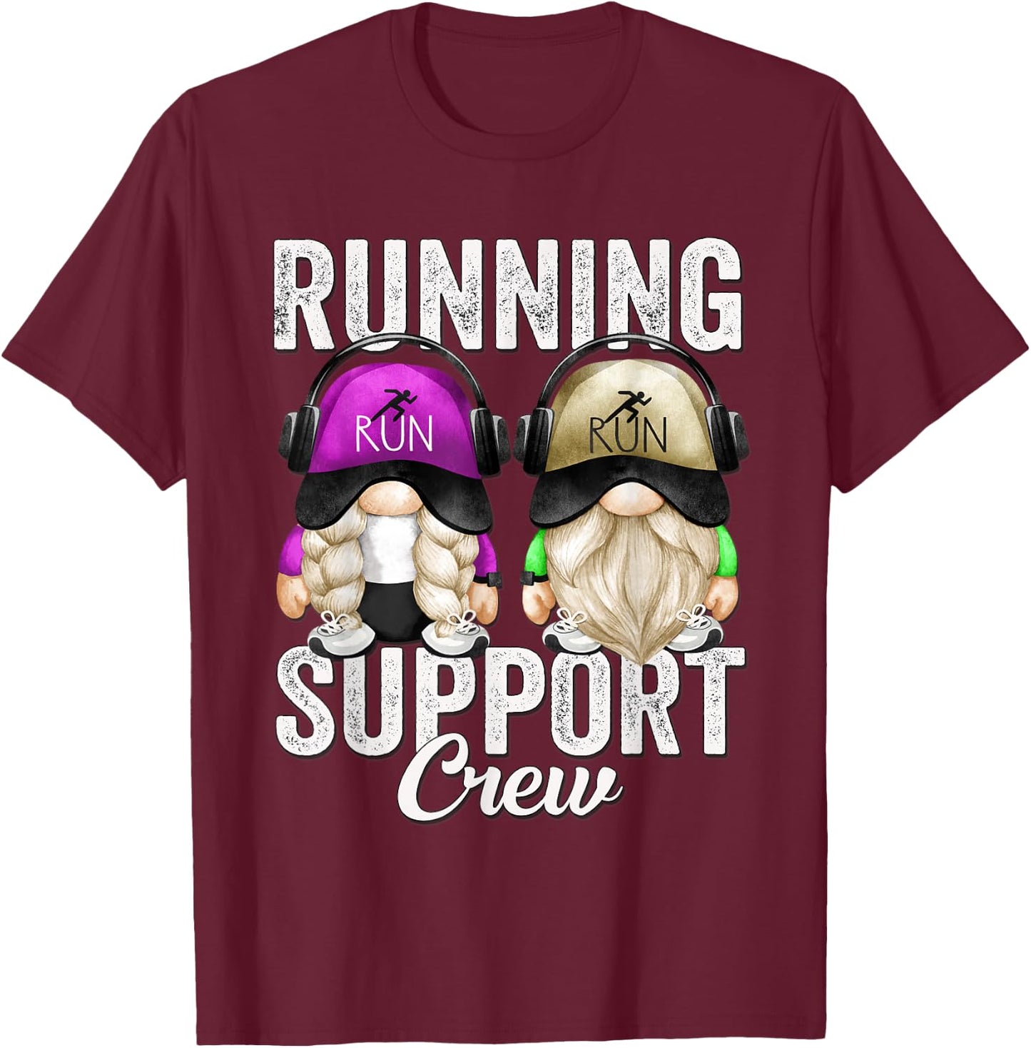 Funny Running Support Crew Gnomies For Half Marathon Runners T-Shirt - T-Shirt | Maroon