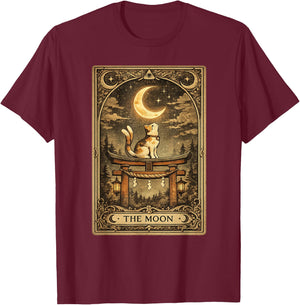 The Moon Tarot Card Nekomata Cat Yokai Japanese Occult Art T-Shirt - T-Shirt | Maroon