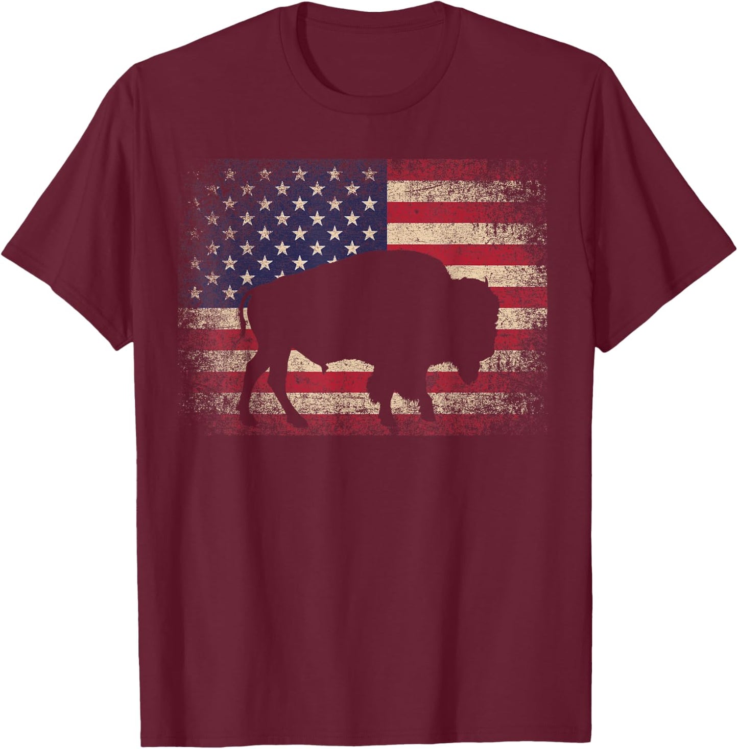Buffalo Bison 4th of July Gift American Flag USA - America T-Shirt - T-Shirt | Maroon