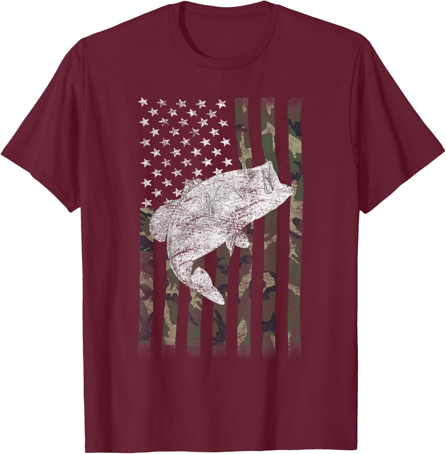 Bass Fishing US American Flag Large Mouth Camo Kids Men T-Shirt - T-Shirt | Maroon