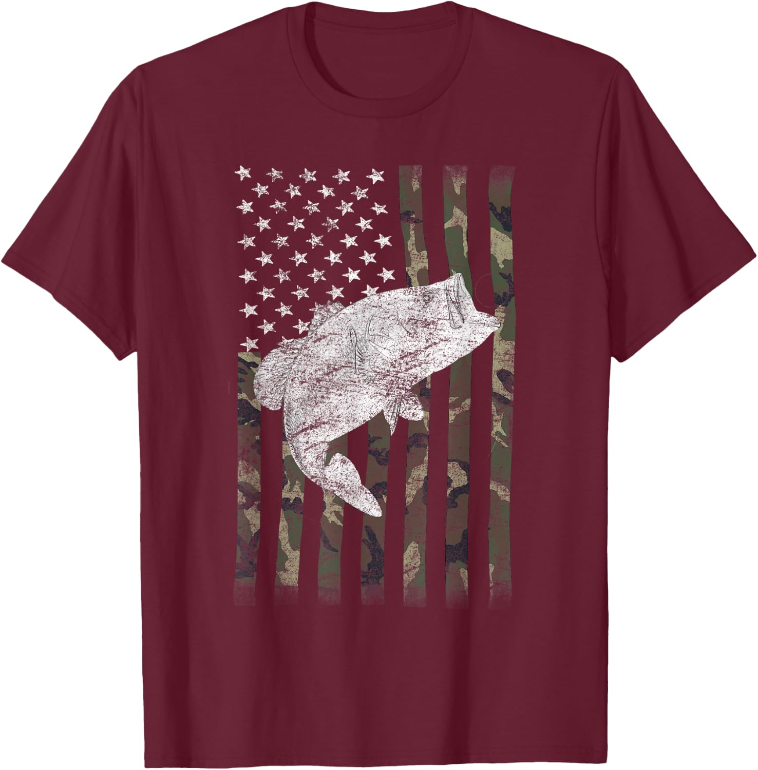 Bass Fishing US American Flag Large Mouth Camo Kids Men T-Shirt - T-Shirt | Maroon