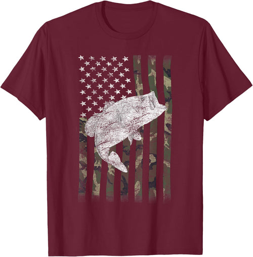 Bass Fishing US American Flag Large Mouth Camo Kids Men