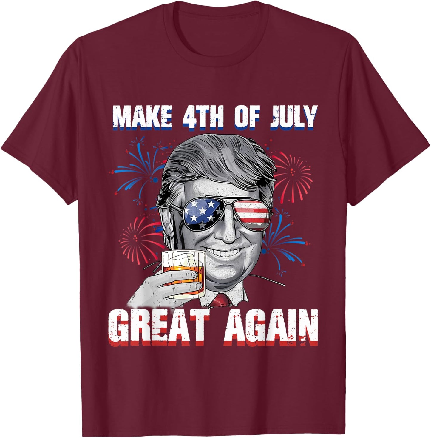 Make 4th Of July Great Again Funny Trump Men Drinking Beer T-Shirt - T-Shirt | Maroon