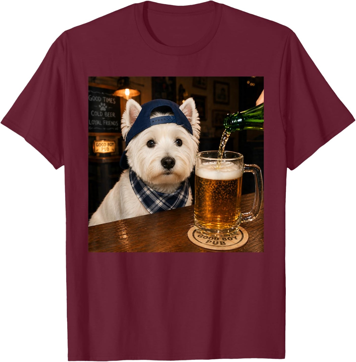 Westie Drinking Beer Funny Dog Meme T-Shirt - T-Shirt | Maroon