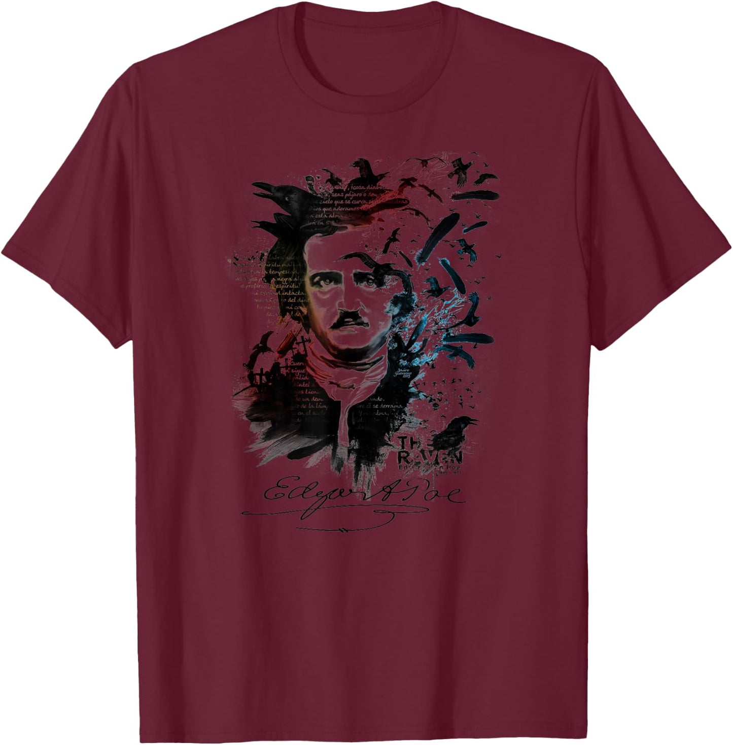 Edgar Allan Poe T Shirt Gothic Tales of Poe Gif for Readers T-Shirt - T-Shirt | Maroon